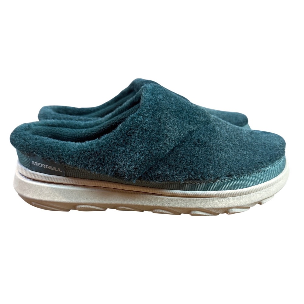 Merrell Hut Moc 2 Slide Cozy Hunter Green Faux Fur Slipper Womens 9 J500678